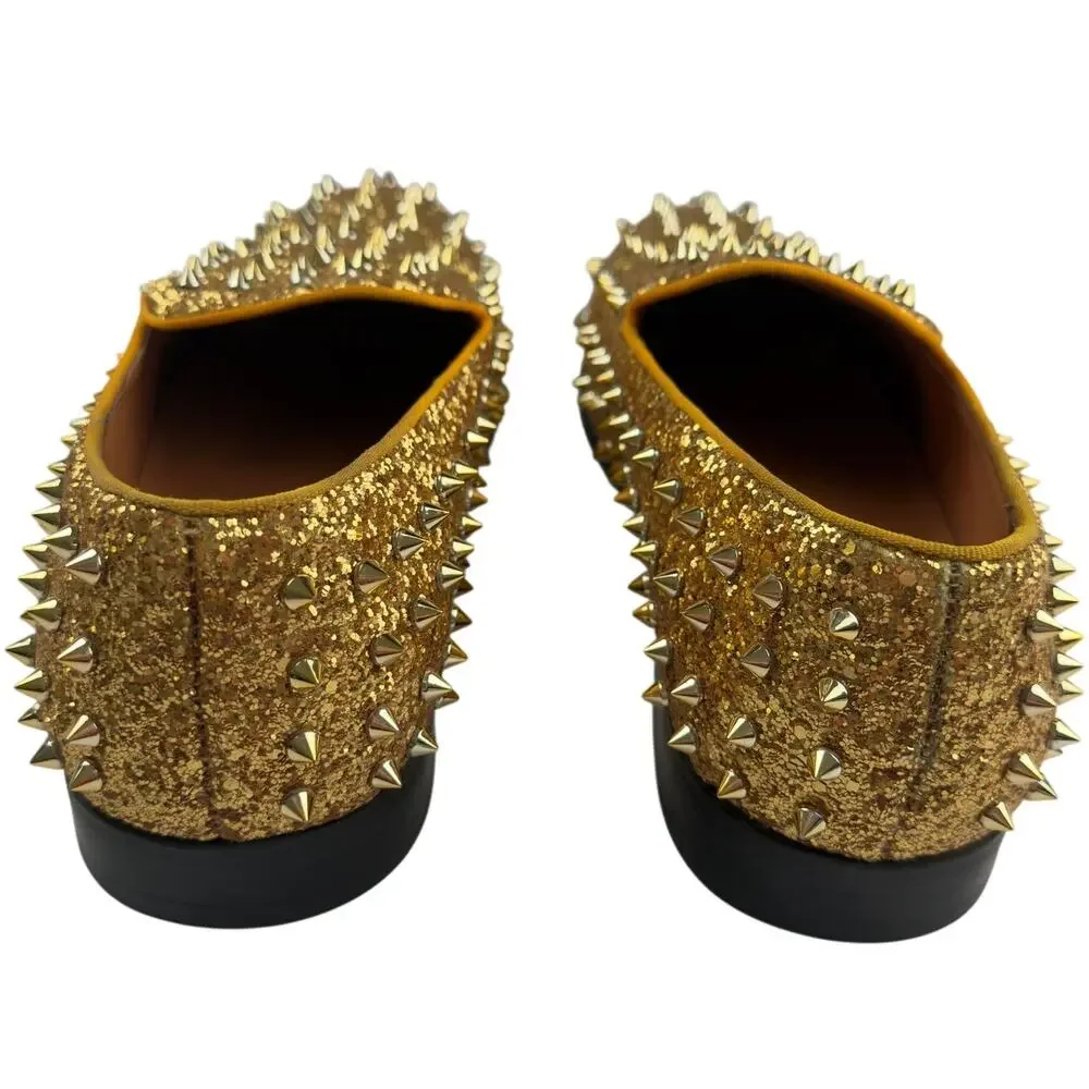 Erphpre Paul Paris Gold Studded Loafer Shoes Men's 44 Sz 11 Spikes Party Holiday